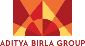 Aditya Birla Group logo featuring a geometric design with red and orange shapes above the company name in red text.