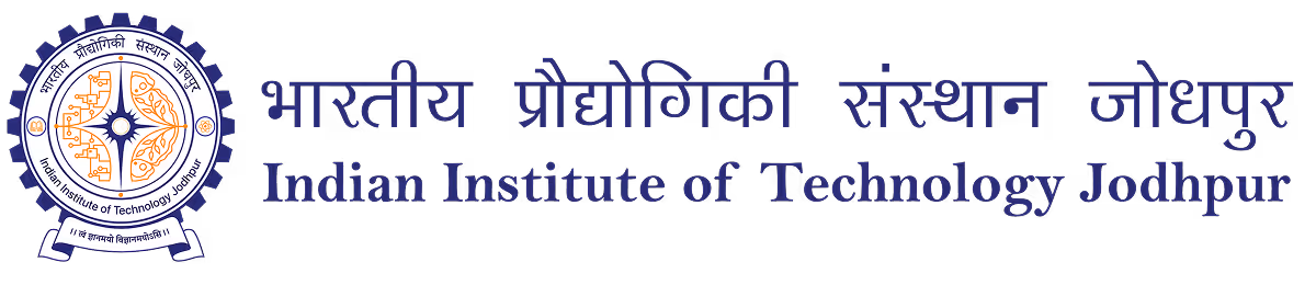 Logo of Indian Institute of Technology Jodhpur featuring a circular gear shape with a circuit and leaf design, and text in Hindi and English.