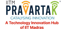 Logo of IITM Pravartak, featuring stylized letters with orange and green icons, and text 'Catalysing Innovation, A Technology Innovation Hub of IIT Madras' below.