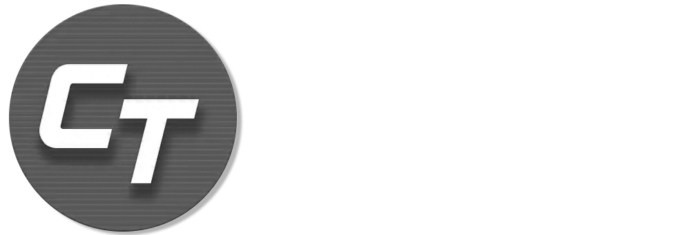 White stylized letters 'CT' inside a dark circular background.