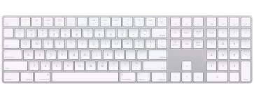 White full-size keyboard with a numeric keypad and function keys.
